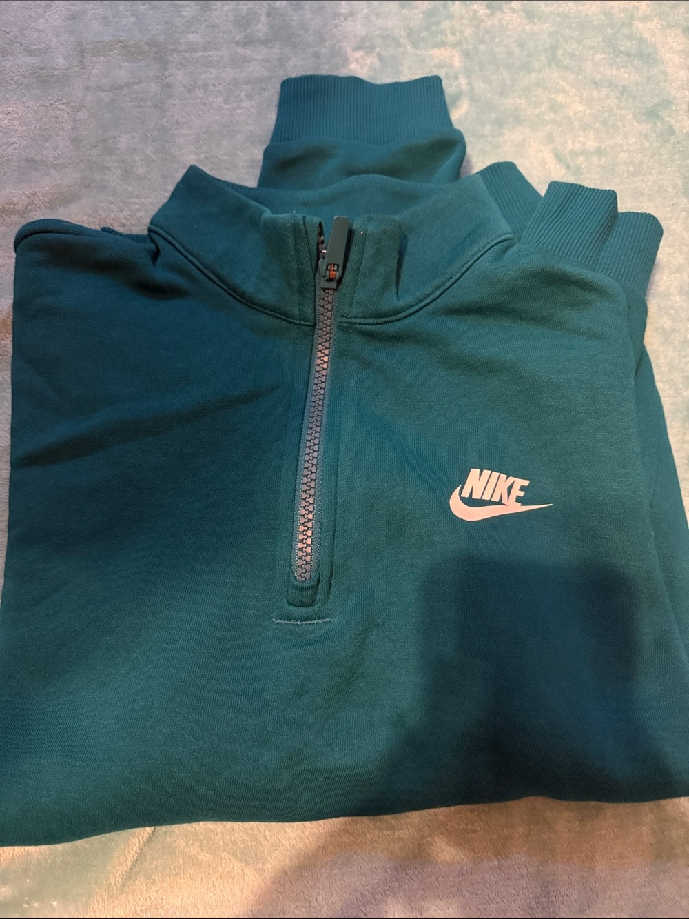 Nike Teal Quarter-Zip Sweatshirt with White Logo